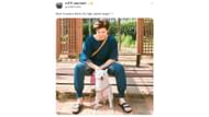 BTS' RM poses with RapMon aka Moni in a garden. (Image via Twitter/ @iARMY2018)